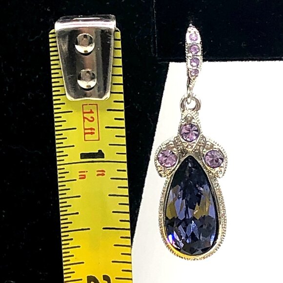 Crystal Amethyst Color Pear Shaped Necklace Pendant and Pierced Earrings Set - Picture 8 of 11
